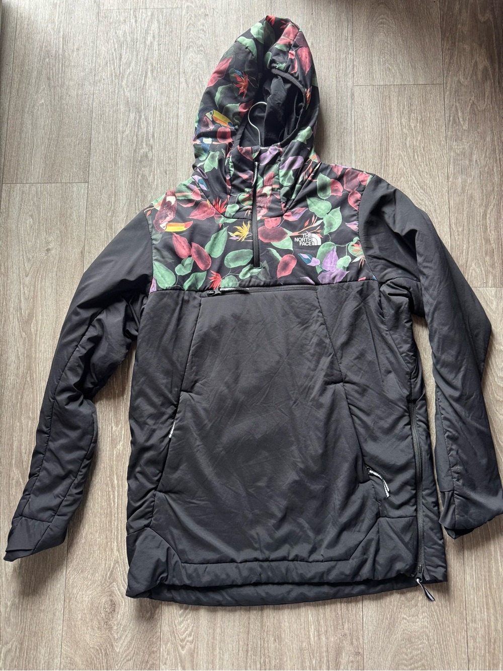 The North Face Women's Black Hooded Anorak with Subtle Pattern